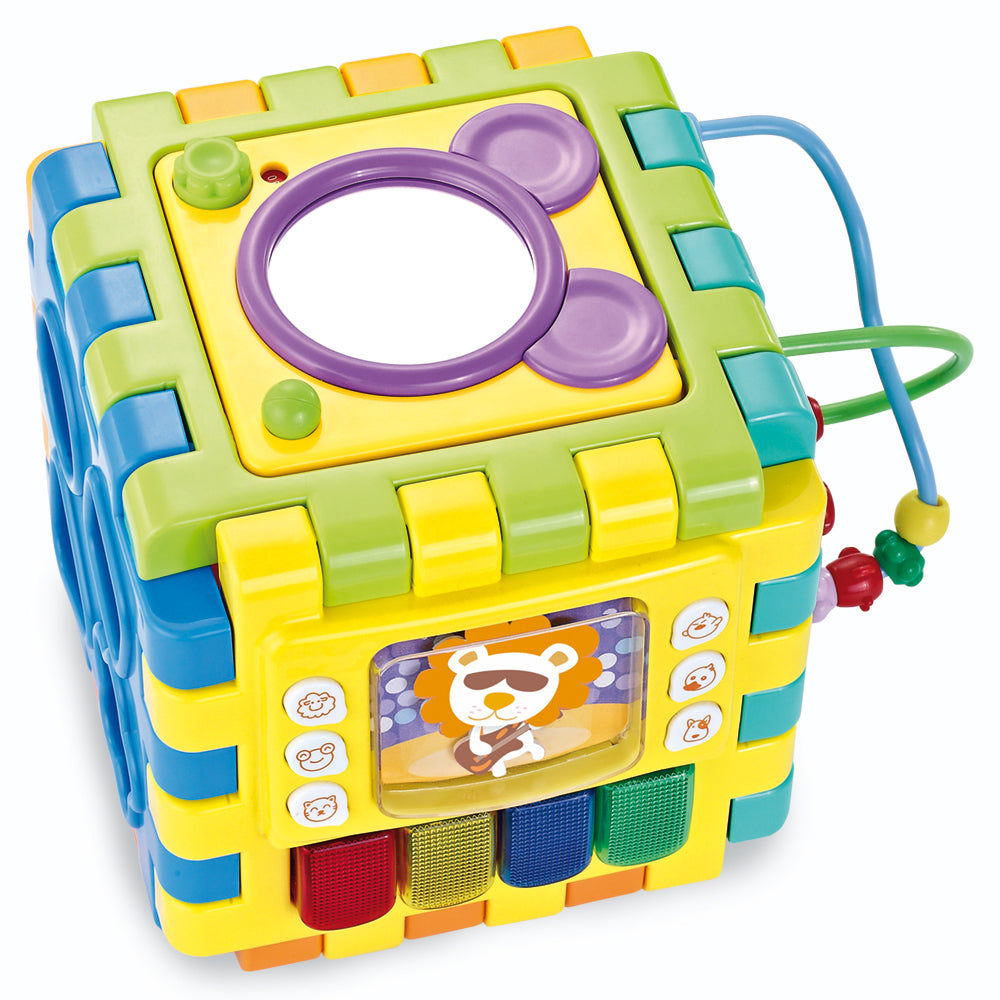 Cub Multifuncțional Puzzle Educativ pentru Bebelusi cu 6 Laturi Interactive și Pian