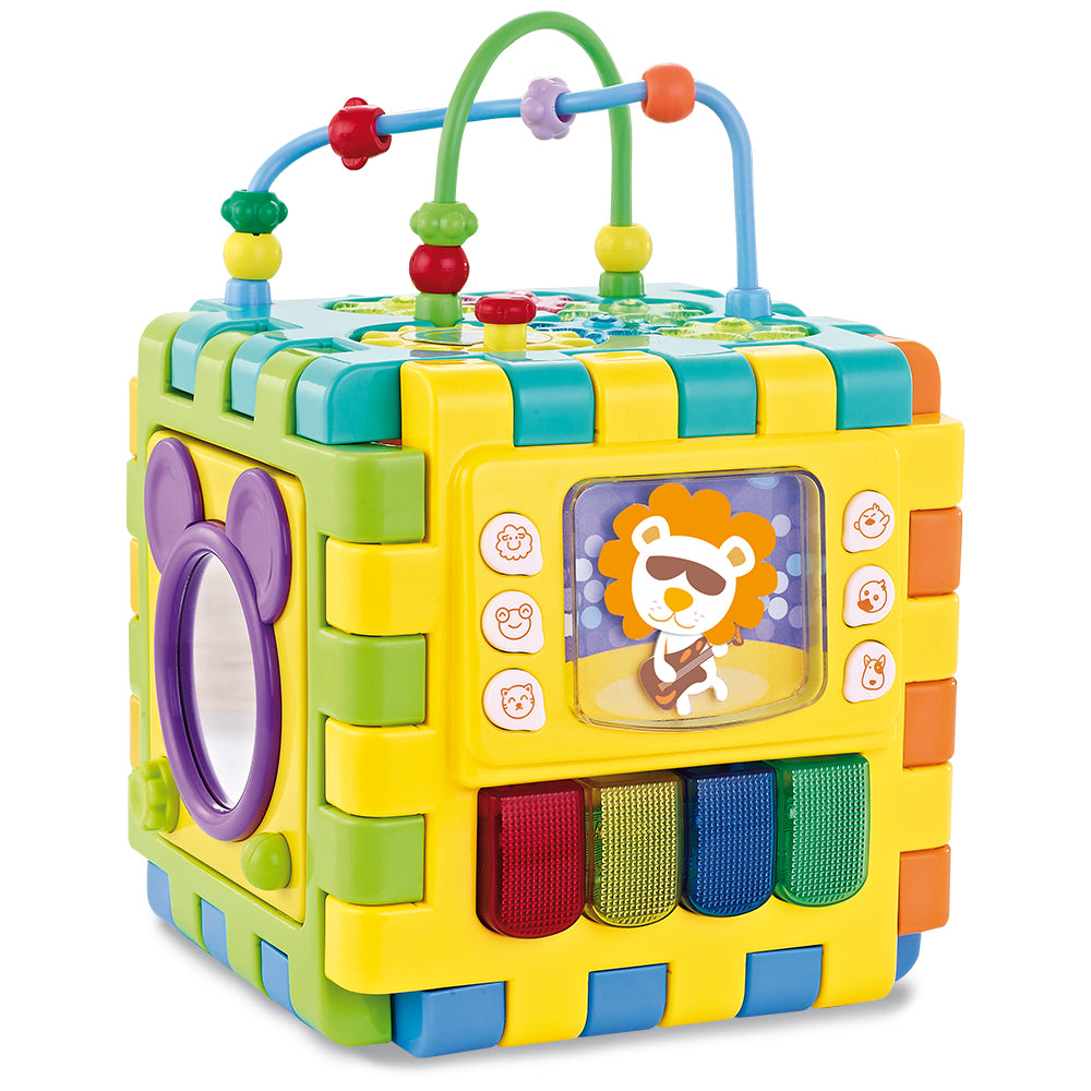 Cub Multifuncțional Puzzle Educativ pentru Bebelusi cu 6 Laturi Interactive și Pian
