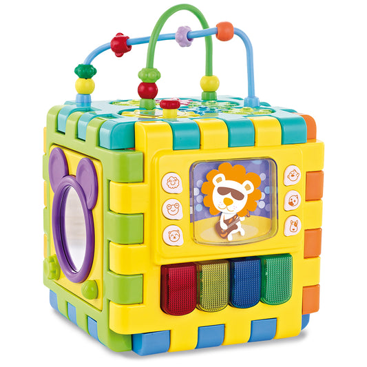Cub Multifuncțional Puzzle Educativ pentru Bebelusi cu 6 Laturi Interactive și Pian