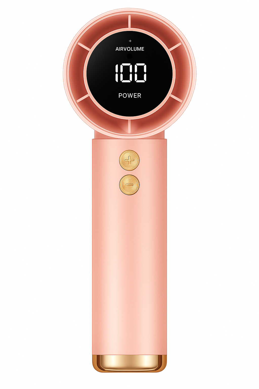 Ventilator Portabil Roz cu 100 de Viteze, Afișaj Digital și Încărcare USB – 3000mAh, Turbo Boost, Ultra Compact