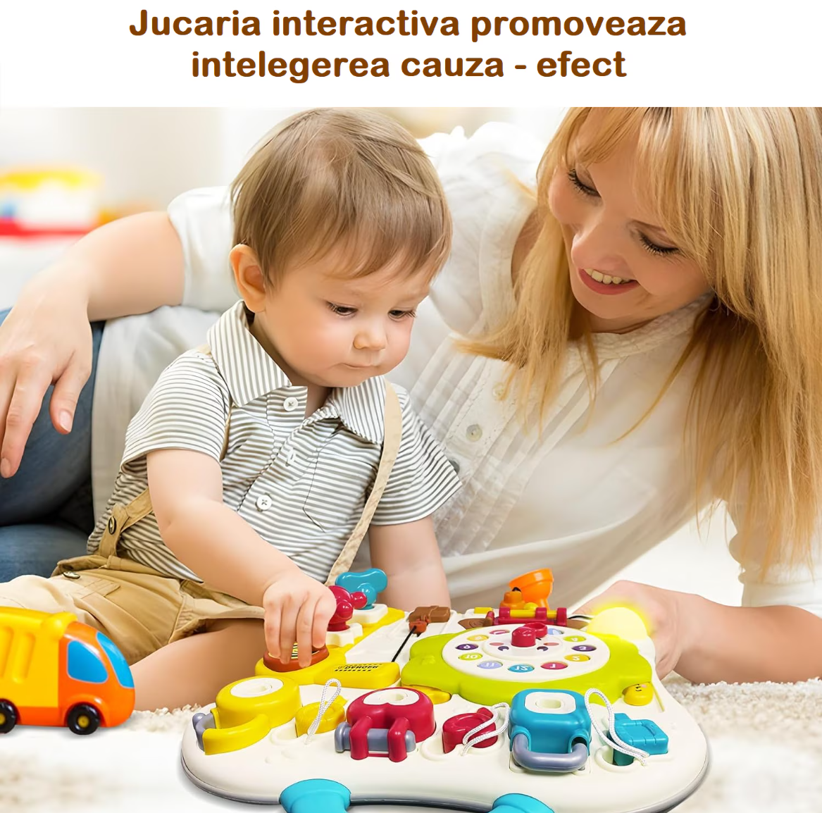 Panou Activități Montessori Copii 12+ luni – Busy Board Educativ Muzical cu Elemente Interactive și Sunete