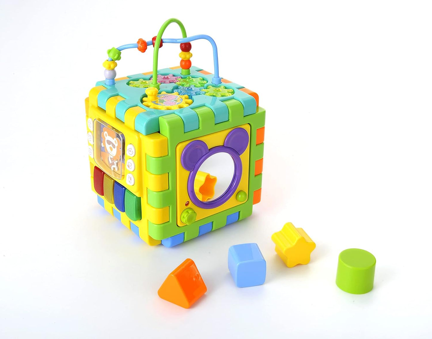 Cub Multifuncțional Puzzle Educativ pentru Bebelusi cu 6 Laturi Interactive și Pian