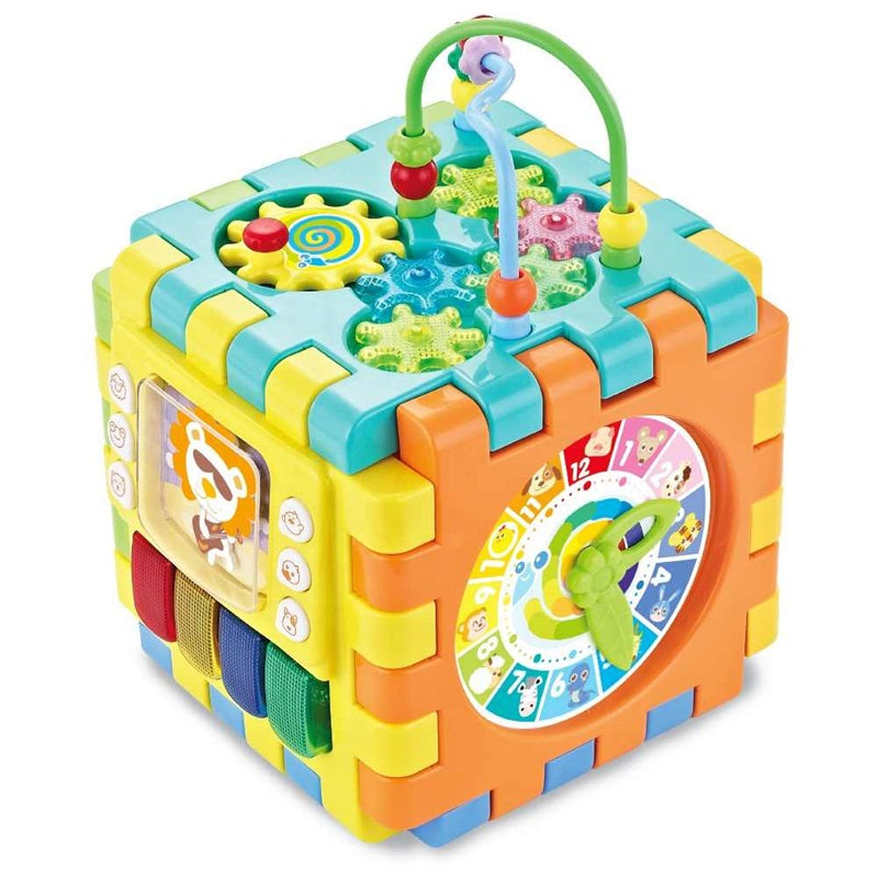 Cub Multifuncțional Puzzle Educativ pentru Bebelusi cu 6 Laturi Interactive și Pian
