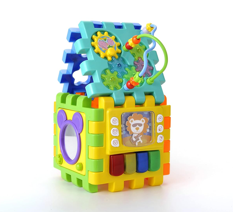 Cub Multifuncțional Puzzle Educativ pentru Bebelusi cu 6 Laturi Interactive și Pian