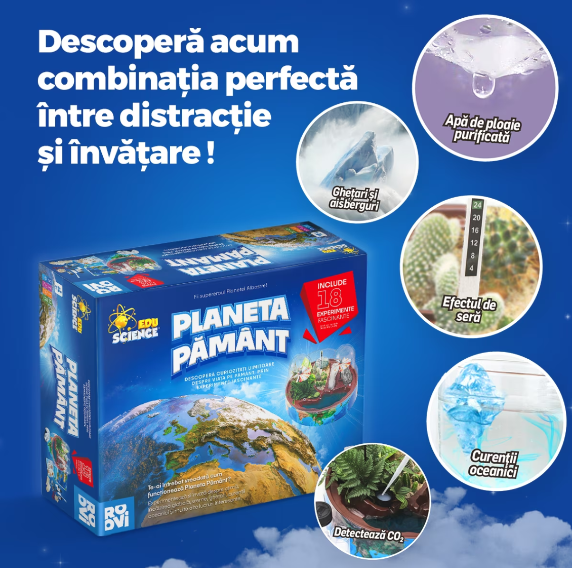 Joc Educativ Planeta Pământ – ROOVI Edu Science, 18 Experimente STEM, cu Ochelari de Protecție