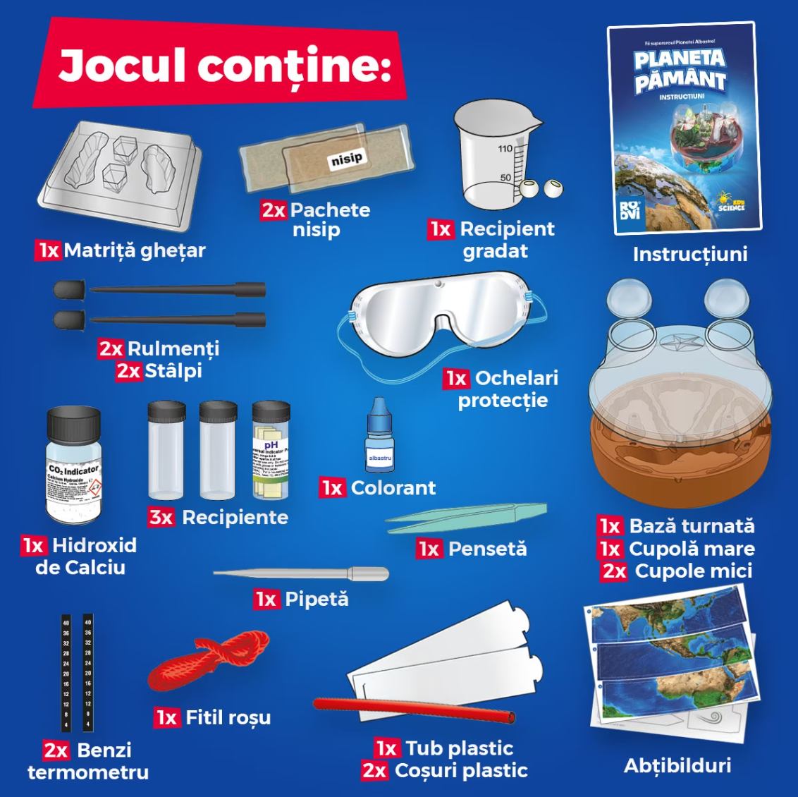Joc Educativ Planeta Pământ – ROOVI Edu Science, 18 Experimente STEM, cu Ochelari de Protecție