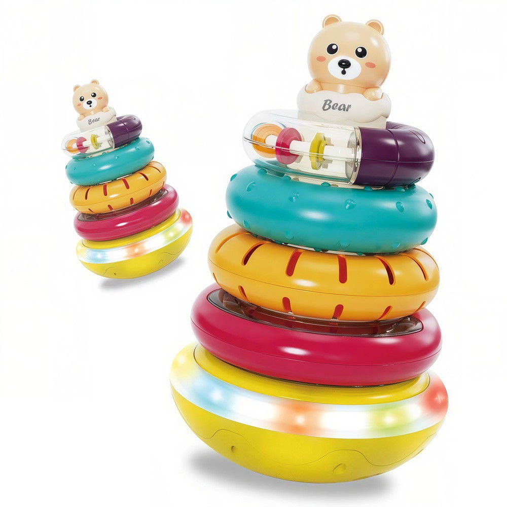 Jucărie Interactivă Montessori – Turn cu Inele, Lumină și Muzică (+6 luni)