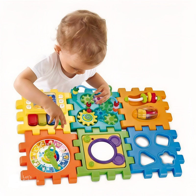 Cub Multifuncțional Puzzle Educativ pentru Bebelusi cu 6 Laturi Interactive și Pian