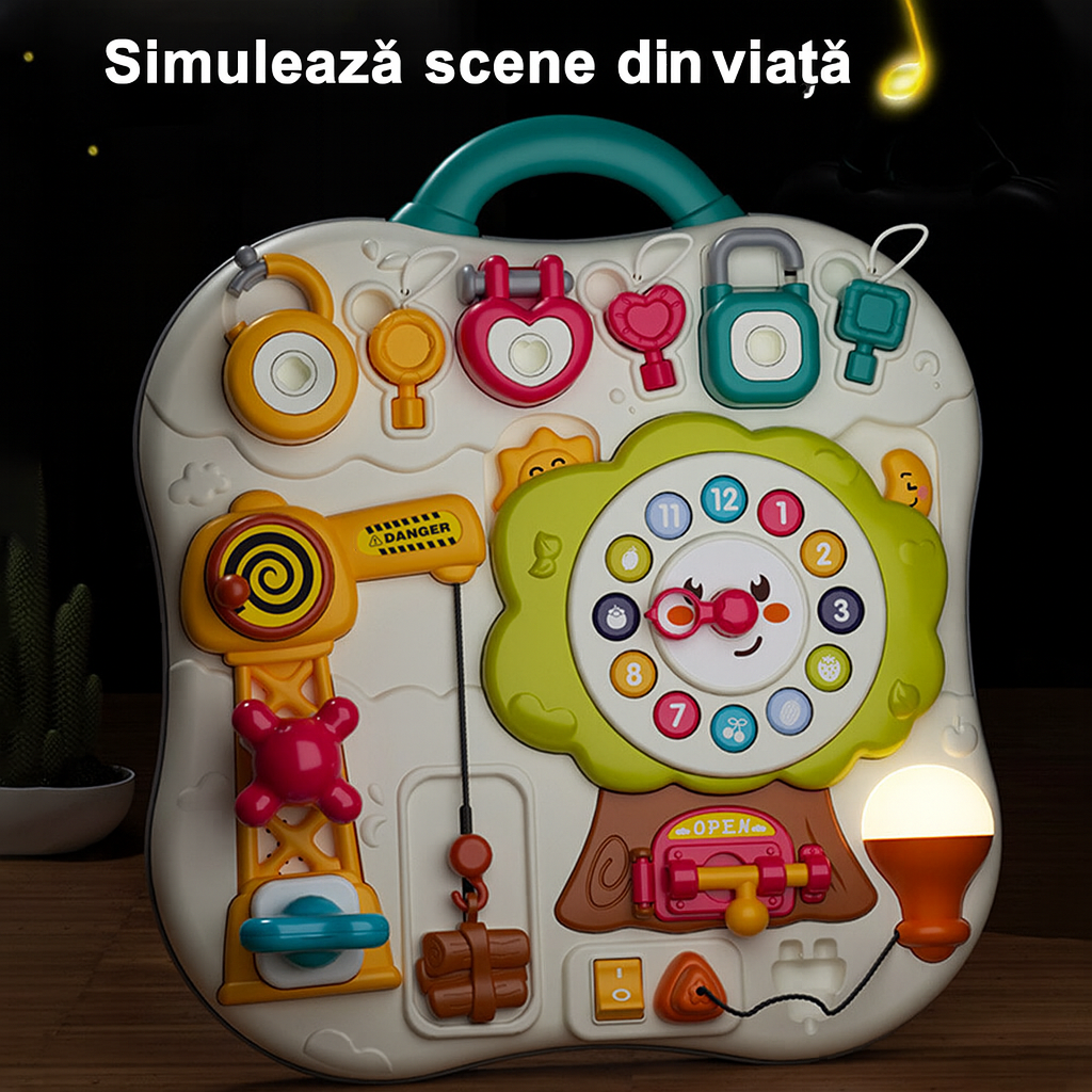 Panou Activități Montessori Copii 12+ luni – Busy Board Educativ Muzical cu Elemente Interactive și Sunete