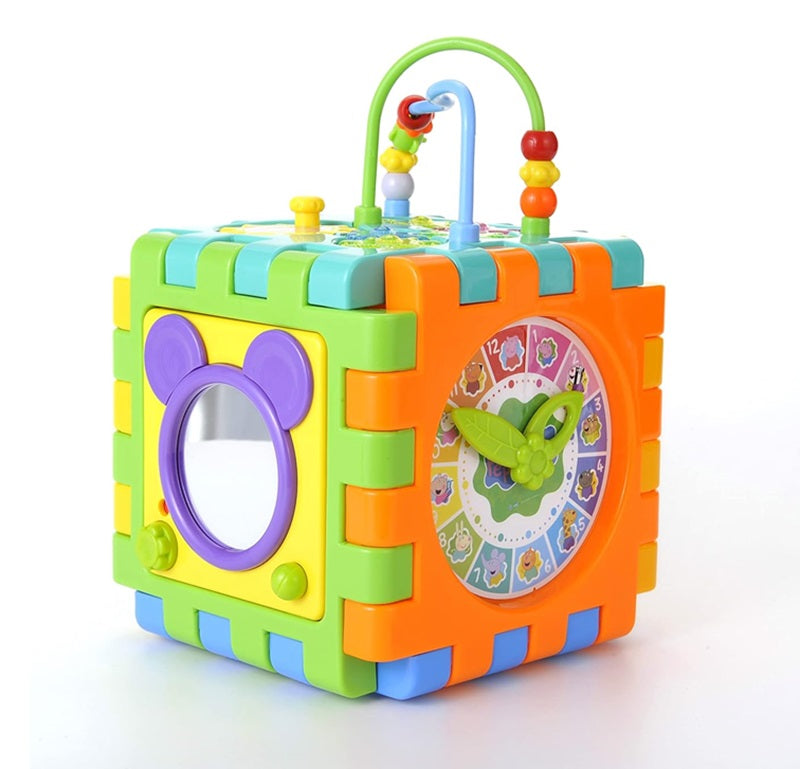 Cub Multifuncțional Puzzle Educativ pentru Bebelusi cu 6 Laturi Interactive și Pian