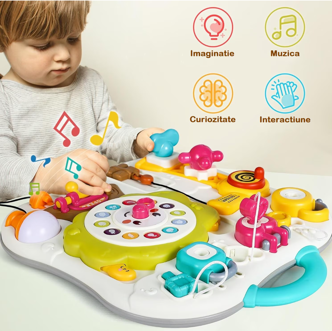 Panou Activități Montessori Copii 12+ luni – Busy Board Educativ Muzical cu Elemente Interactive și Sunete