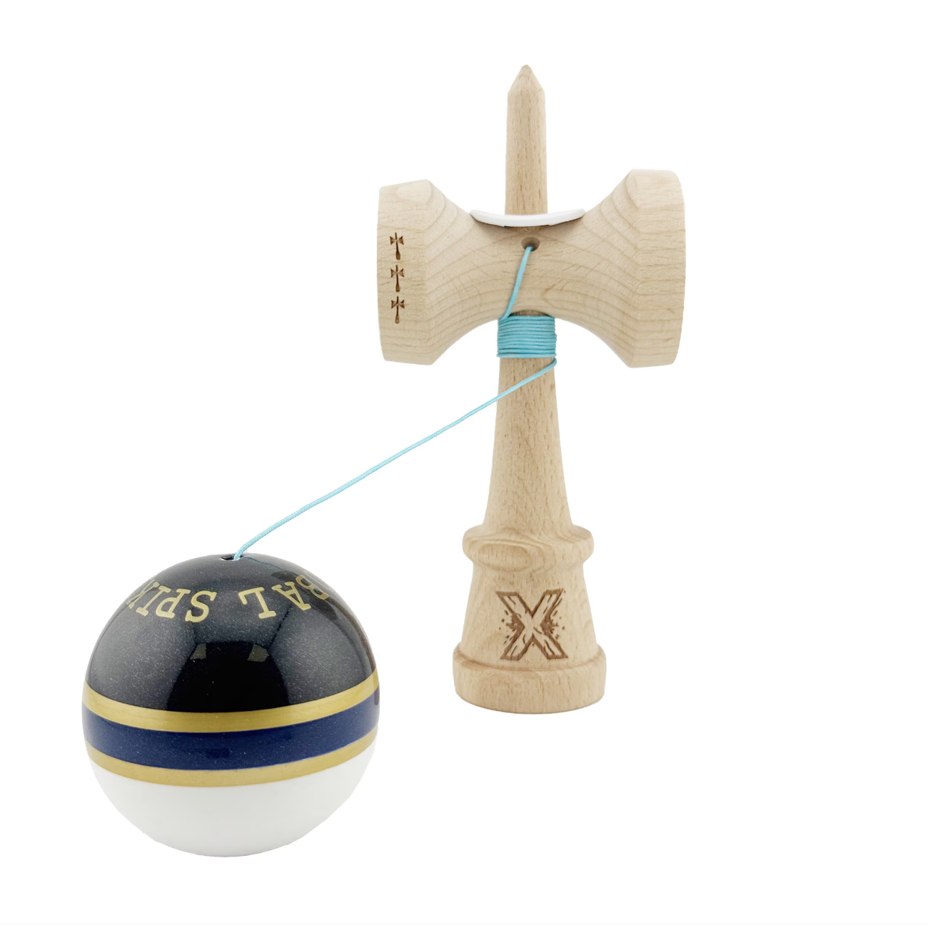 Kendama X Originală ROYAL SPIKE Super Sticky, King Size V3, din Lemn, Profesională, Albastru Închis