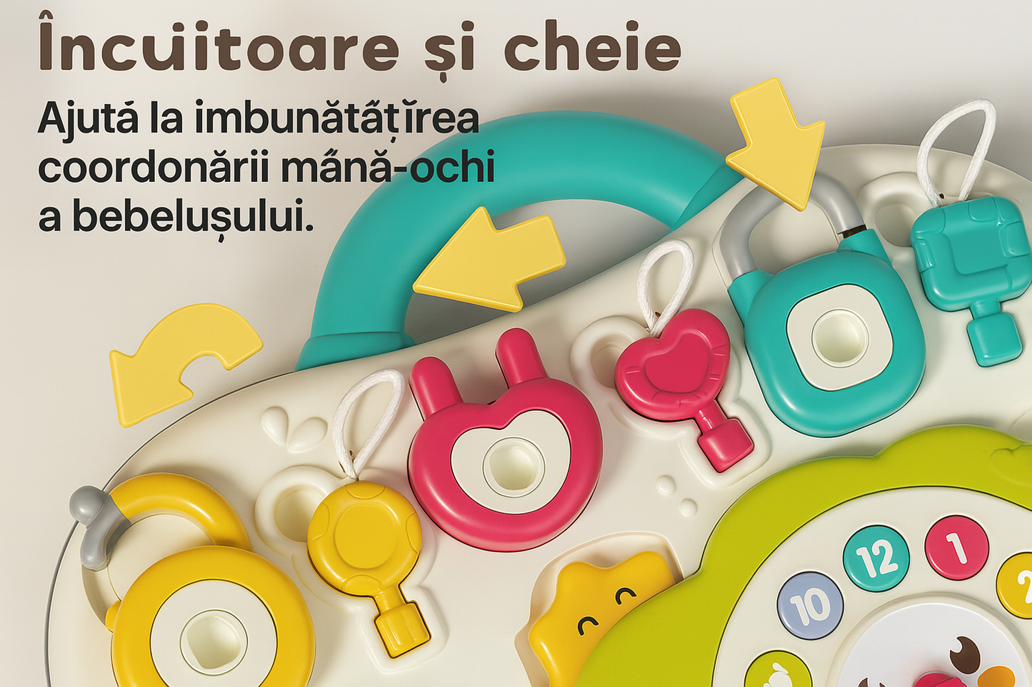 Panou Activități Montessori Copii 12+ luni – Busy Board Educativ Muzical cu Elemente Interactive și Sunete