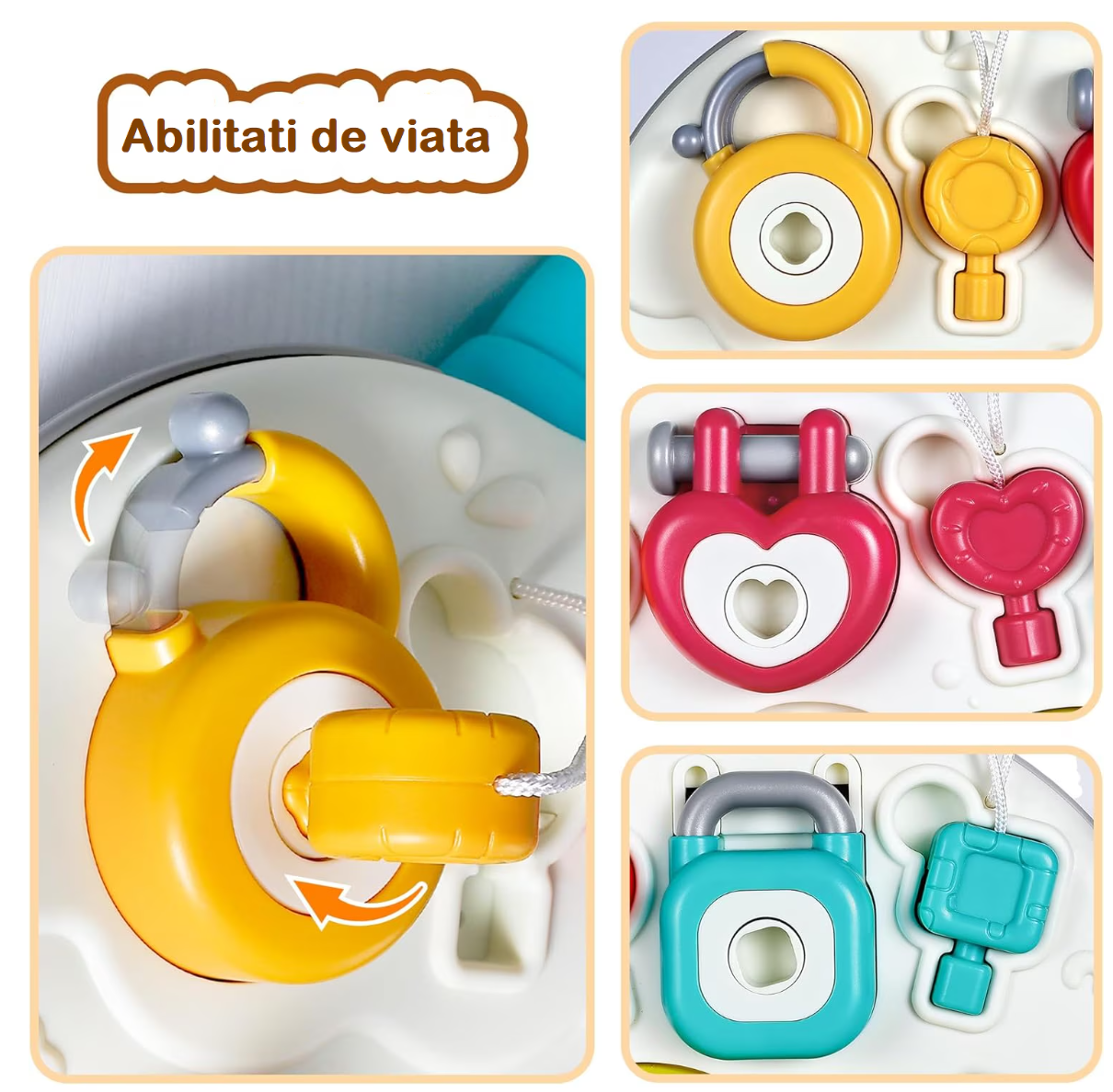 Panou Activități Montessori Copii 12+ luni – Busy Board Educativ Muzical cu Elemente Interactive și Sunete