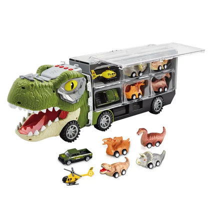 Camion Dinozaur Interactiv cu Lumini, Sunete și 6 Jucării Pull-Back – jucărie educativă pentru copii
