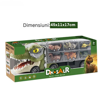 Camion Dinozaur Interactiv cu Lumini, Sunete și 6 Jucării Pull-Back – jucărie educativă pentru copii