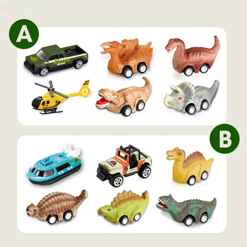 Camion Dinozaur Interactiv cu Lumini, Sunete și 6 Jucării Pull-Back – jucărie educativă pentru copii