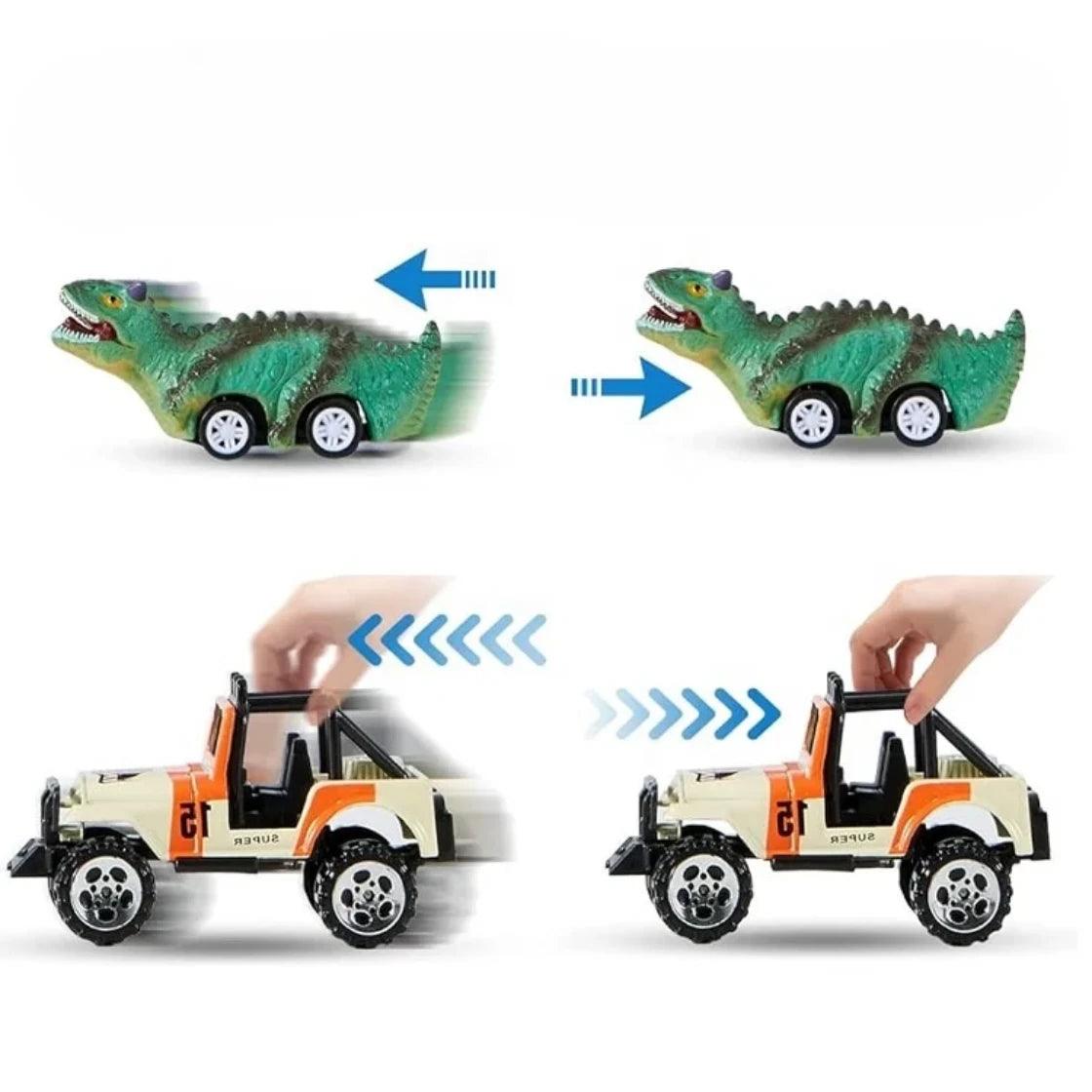 Camion Dinozaur Interactiv cu Lumini, Sunete și 6 Jucării Pull-Back – jucărie educativă pentru copii