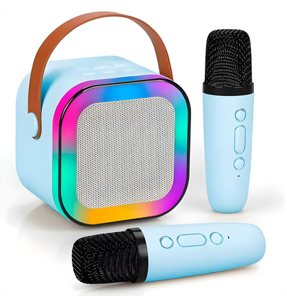 Boxă Portabilă Karaoke cu 2 Microfoane Wireless, Bluetooth 5.3, Lumini LED RGB - Distracție pentru Copii și Adulți
