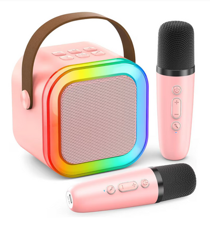 Boxă Portabilă Karaoke cu 2 Microfoane Wireless, Bluetooth 5.3, Lumini LED RGB - Distracție pentru Copii și Adulți