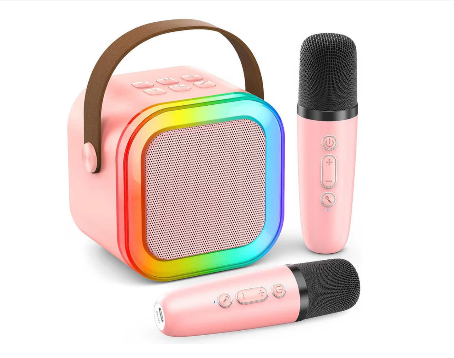 Boxă Portabilă Karaoke cu 2 Microfoane Wireless, Bluetooth 5.3, Lumini LED RGB - Distracție pentru Copii și Adulți