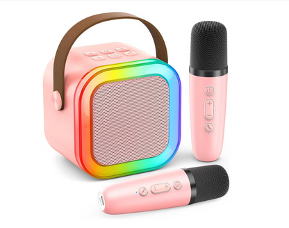 Boxă Portabilă Karaoke cu 2 Microfoane Wireless, Bluetooth 5.3, Lumini LED RGB - Distracție pentru Copii și Adulți