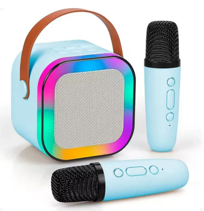 Boxă Portabilă Karaoke cu 2 Microfoane Wireless, Bluetooth 5.3, Lumini LED RGB - Distracție pentru Copii și Adulți