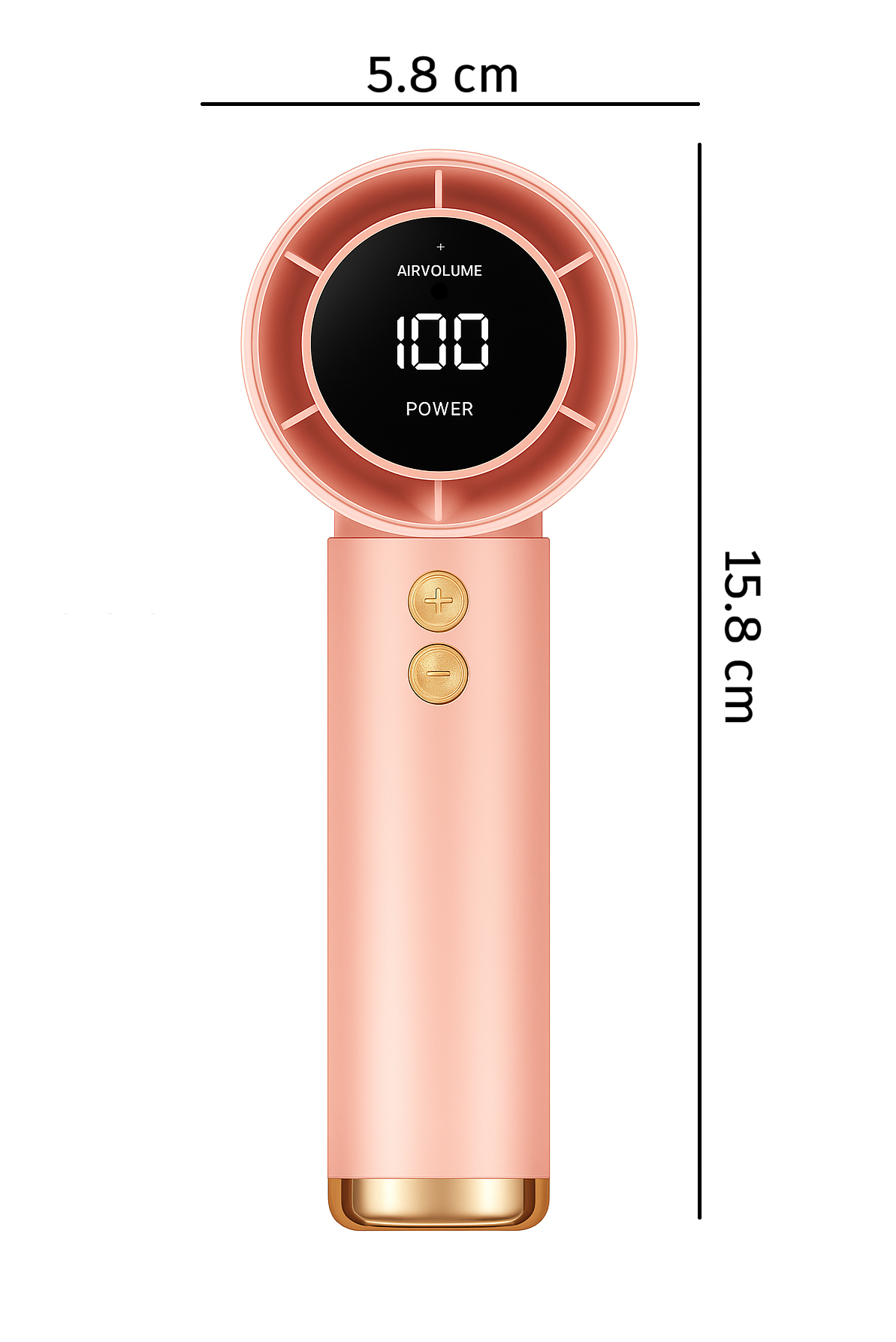 Ventilator Portabil Roz cu 100 de Viteze, Afișaj Digital și Încărcare USB – 3000mAh, Turbo Boost, Ultra Compact