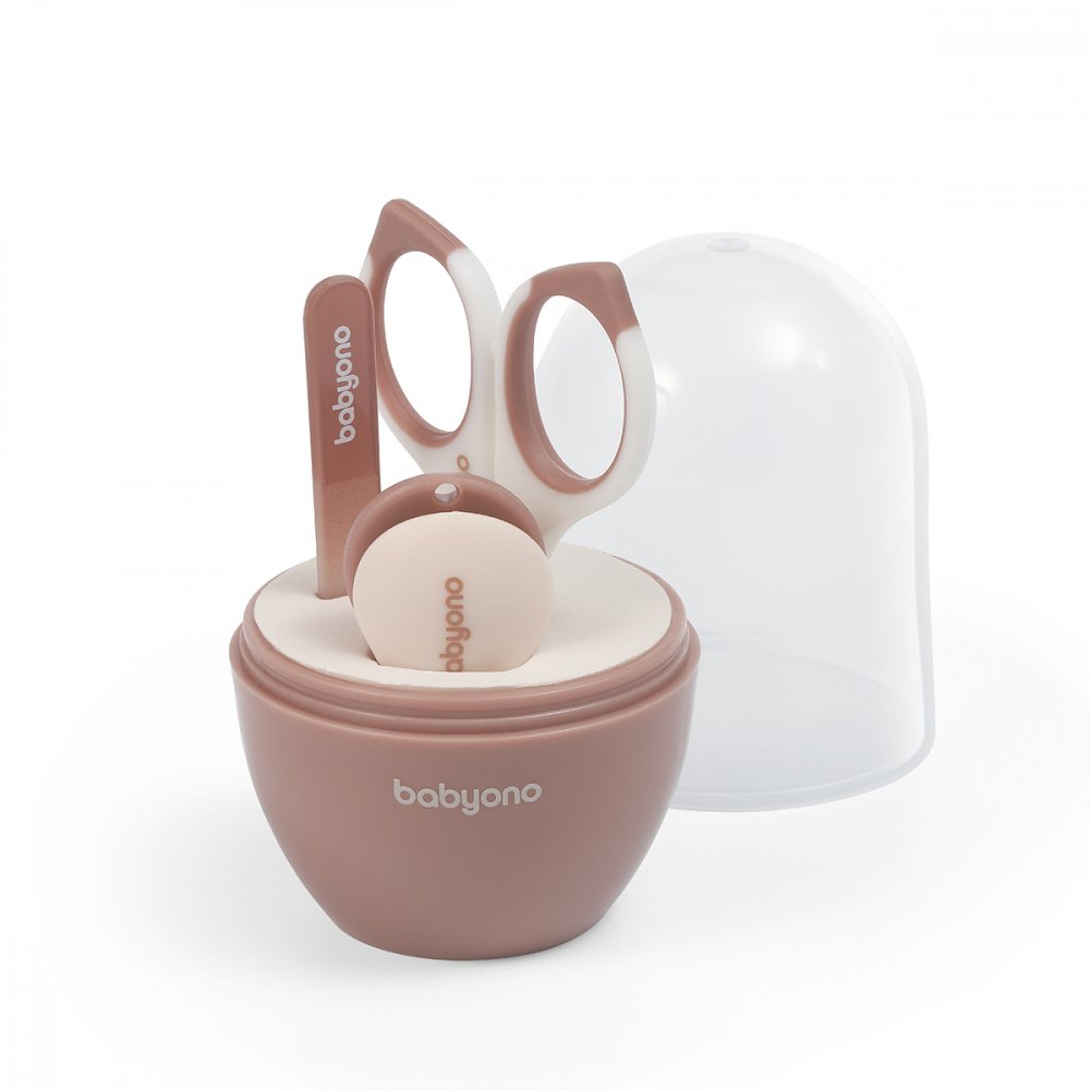 BABYONO Set Manichiura Bebelusi 3 Piese cu Suport Maro