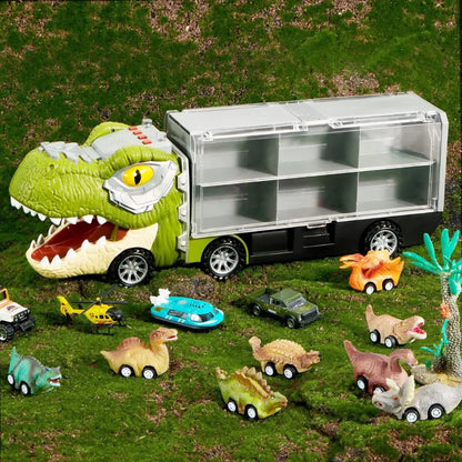 Camion Dinozaur Interactiv cu Lumini, Sunete și 6 Jucării Pull-Back – jucărie educativă pentru copii