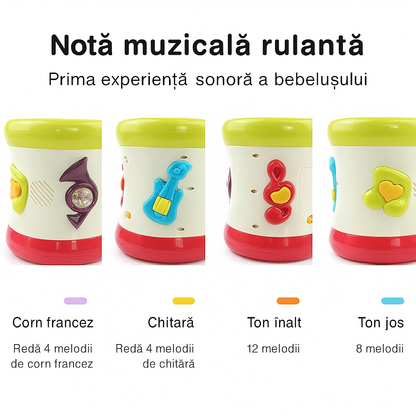 Tobă muzicală interactivă pentru copii, cu lumini colorate și 28 melodii