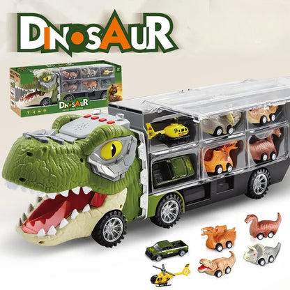 Camion Dinozaur Interactiv cu Lumini, Sunete și 6 Jucării Pull-Back – jucărie educativă pentru copii