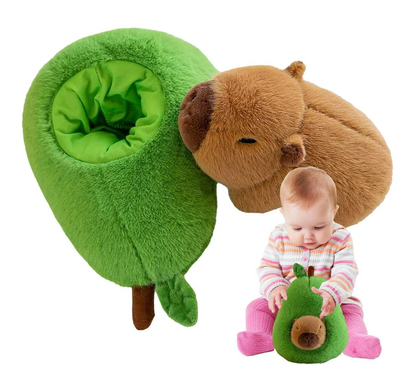 Jucărie de Plus Capybara în Avocado – 35 cm, 2 în 1, Moale și Pufoasă