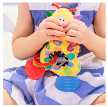 Zornăitoare Girafă Colorată din Pluș cu Inel de Dentiție pentru Bebeluși