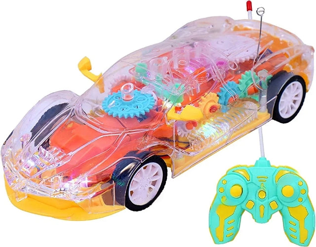 Mașină cu telecomandă transparentă cu lumini 3D, sunete și mecanism vizibil – RC