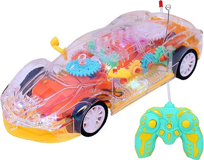 Mașină cu telecomandă transparentă cu lumini 3D, sunete și mecanism vizibil – RC