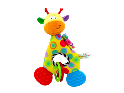 Zornăitoare Girafă Colorată din Pluș cu Inel de Dentiție pentru Bebeluși