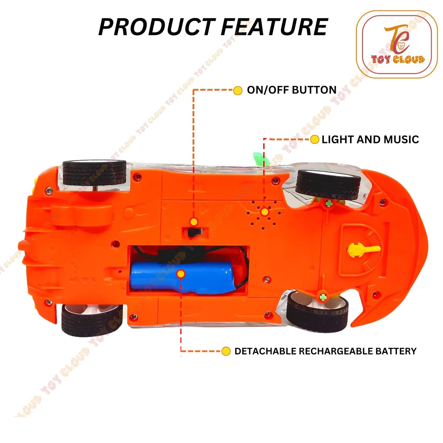 Mașină cu telecomandă transparentă cu lumini 3D, sunete și mecanism vizibil – RC