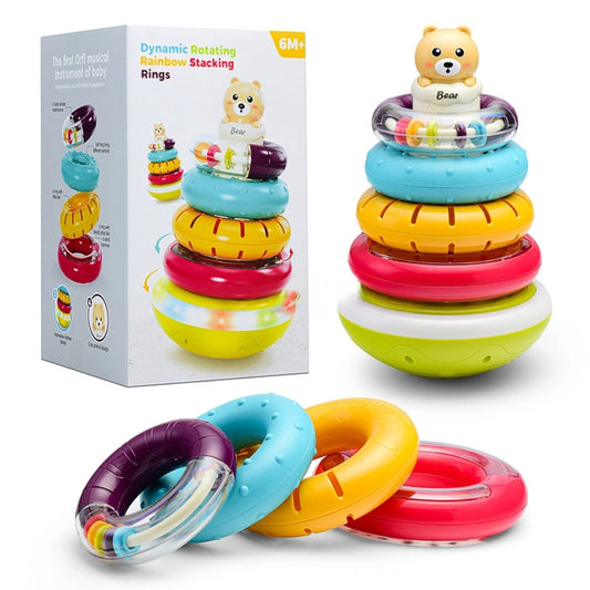 Jucărie Interactivă Montessori – Turn cu Inele, Lumină și Muzică (+6 luni)