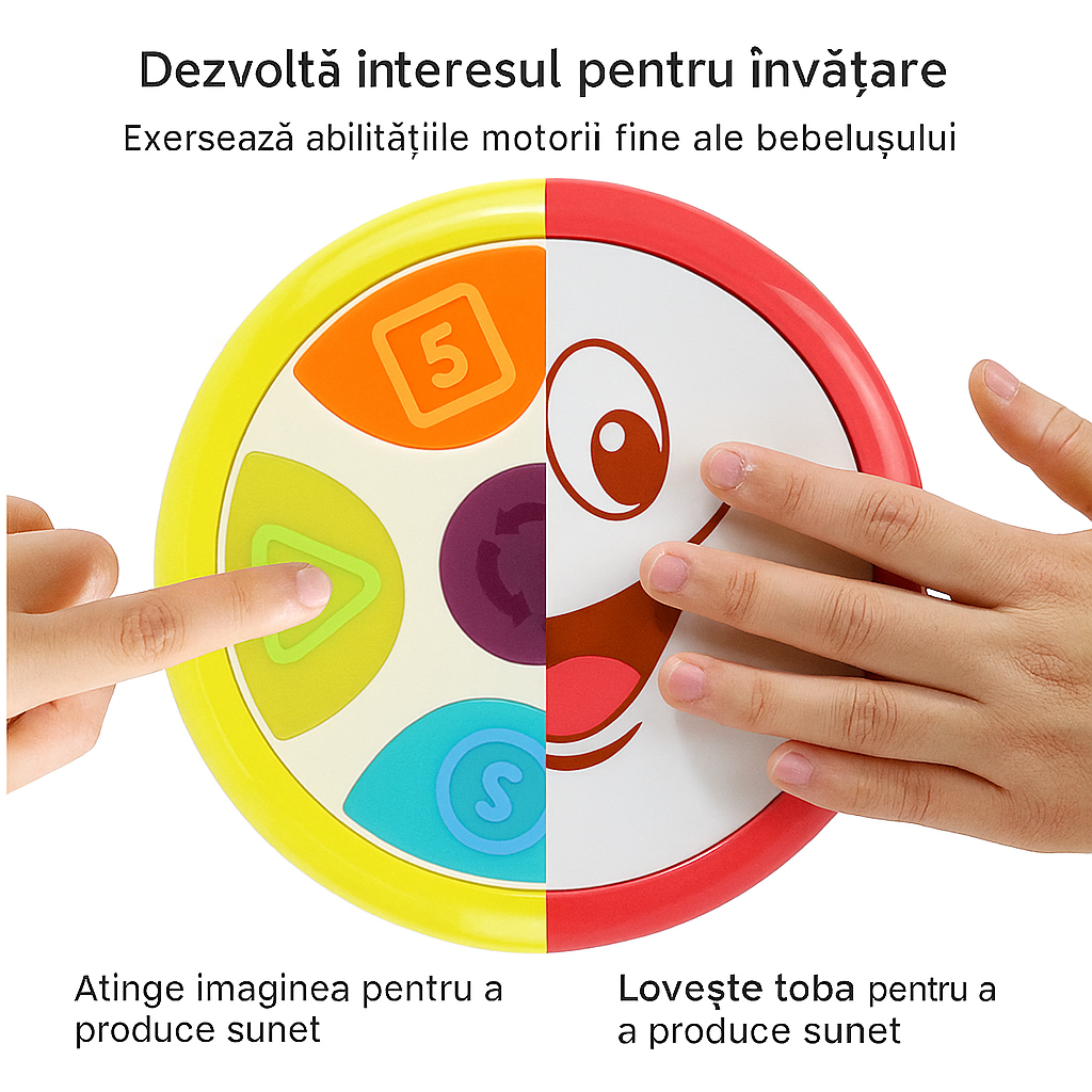 Tobă muzicală interactivă pentru copii, cu lumini colorate și 28 melodii