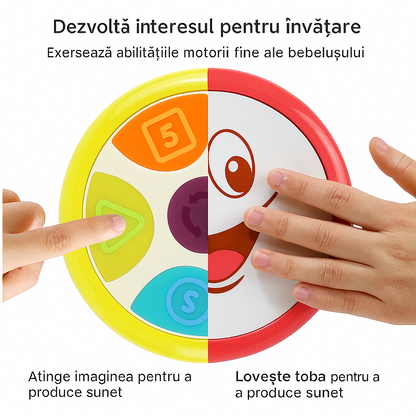 Tobă muzicală interactivă pentru copii, cu lumini colorate și 28 melodii
