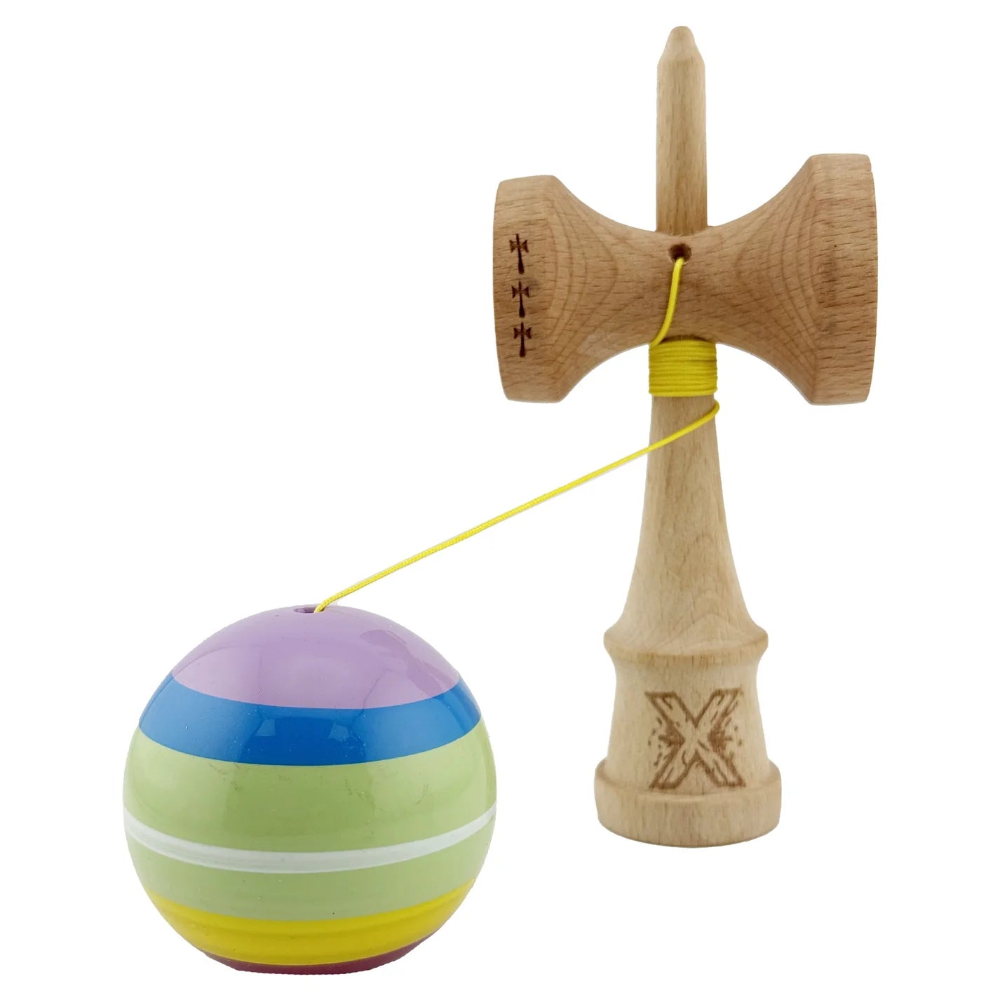 Kendama X SPECTRUM Originală Super Sticky, Big Cups V2, Profesională, Multicolor, cu Rulment Metalic și Ață 55 cm
