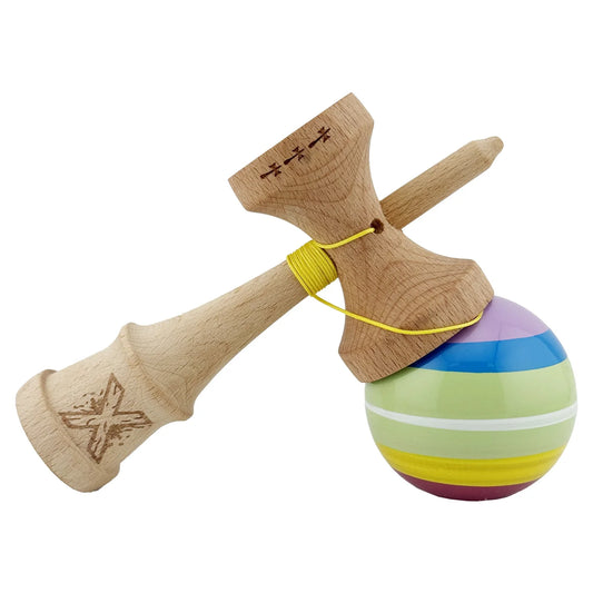 Kendama X SPECTRUM Originală Super Sticky, Big Cups V2, Profesională, Multicolor, cu Rulment Metalic și Ață 55 cm
