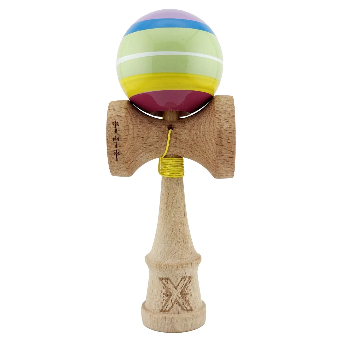 Kendama X SPECTRUM Originală Super Sticky, Big Cups V2, Profesională, Multicolor, cu Rulment Metalic și Ață 55 cm