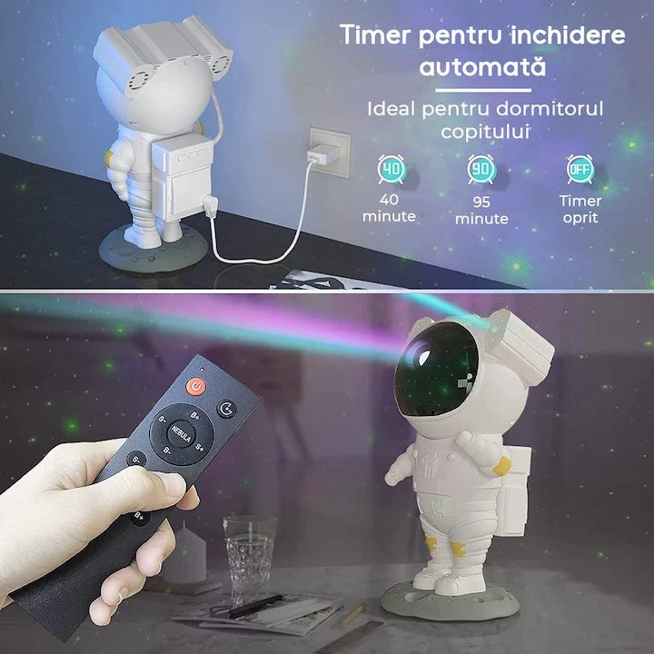 Proiector Stele Astronaut 360° cu Telecomandă – Lampă de Veghe Galaxy pentru Copii, Efecte Nebuloasă și Cer Înstelat