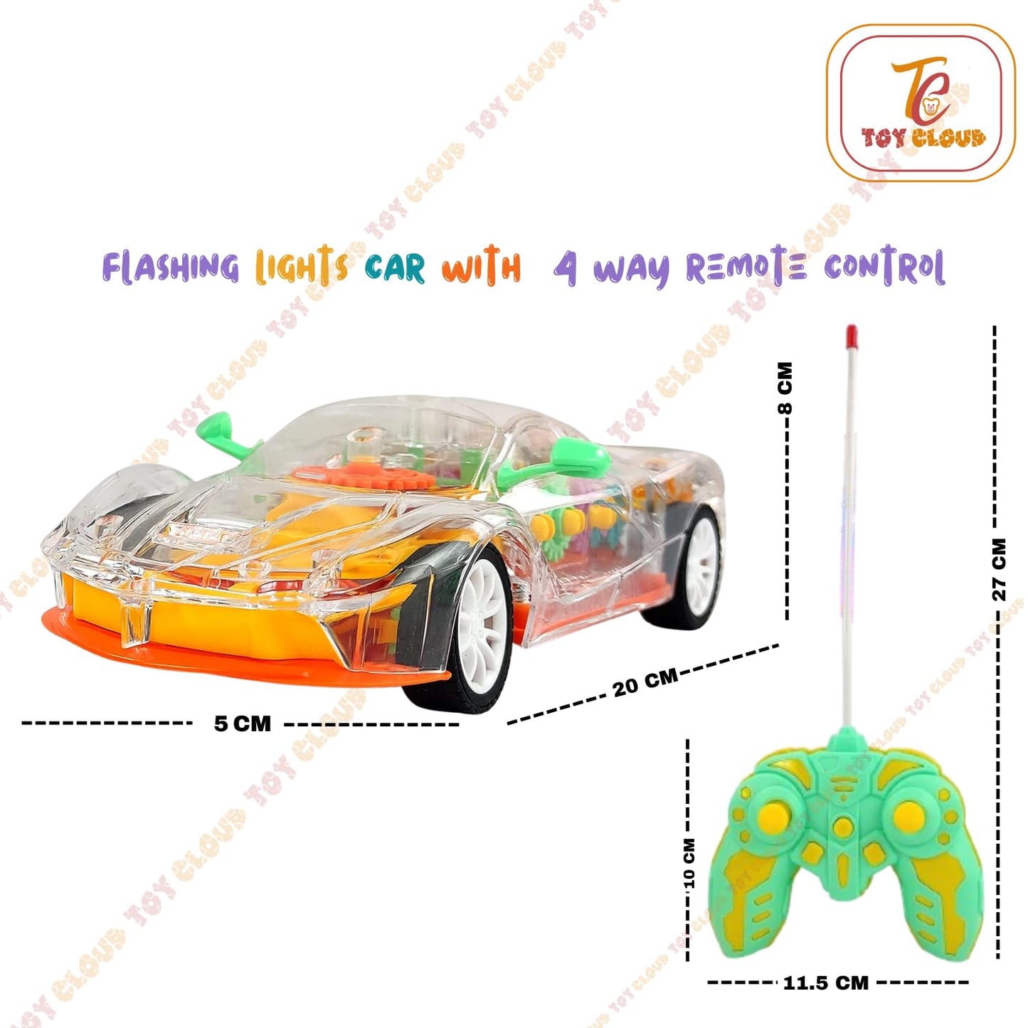 Mașină cu telecomandă transparentă cu lumini 3D, sunete și mecanism vizibil – RC