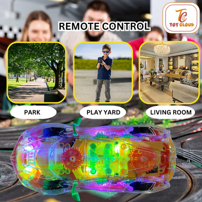 Mașină cu telecomandă transparentă cu lumini 3D, sunete și mecanism vizibil – RC