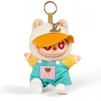 Papusa Labubu plus 15 cm cu accesorii streetwear detasabile – jucarie de colectie