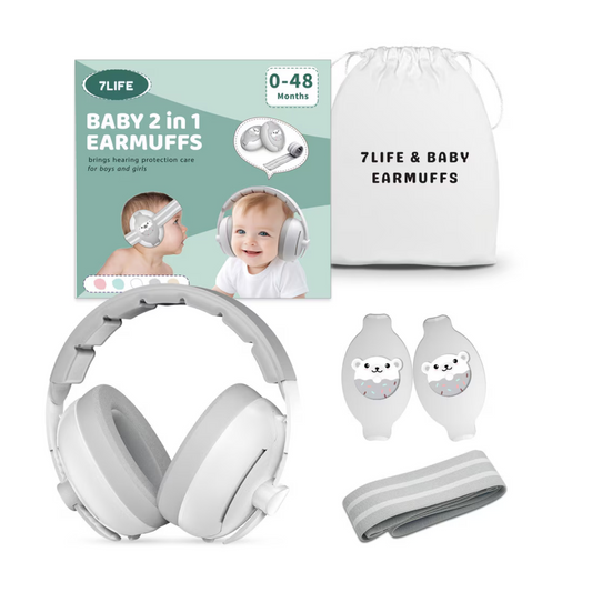 Căști antifonice bebeluși & copii 0–36 luni, 2-în-1 (bentiță + bandă reglabilă), ultra-soft, protecție auz pentru somn, călătorii și evenimente